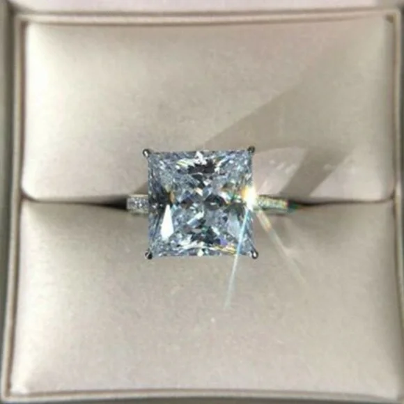 New 925 Silver Princess Cut Square Diamond Ring - Picture 5 of 6
